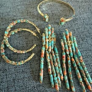 Kendra Scott Turquoise Multicolor Stone Fringe Earrings, Hoop Set and bracelet